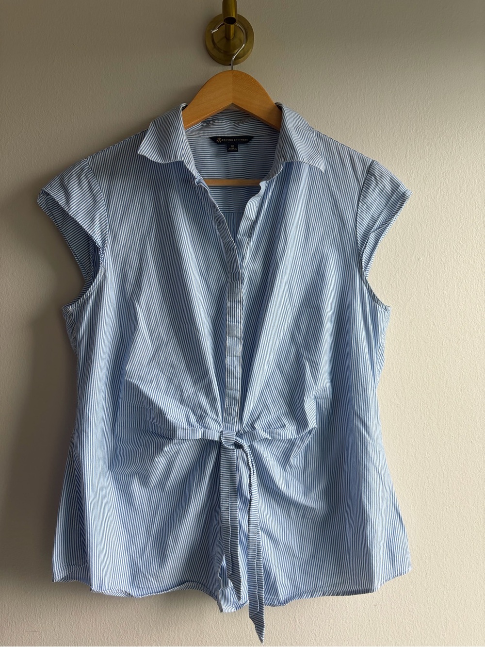 Brooks Brothers Light Blue & White Striped Tie-Front Blouse